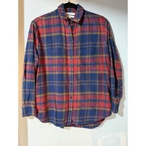 Madewell Flannel Oversized Ex-Boyfriend Shirt Plaid Red Blue Womens Size XXS
